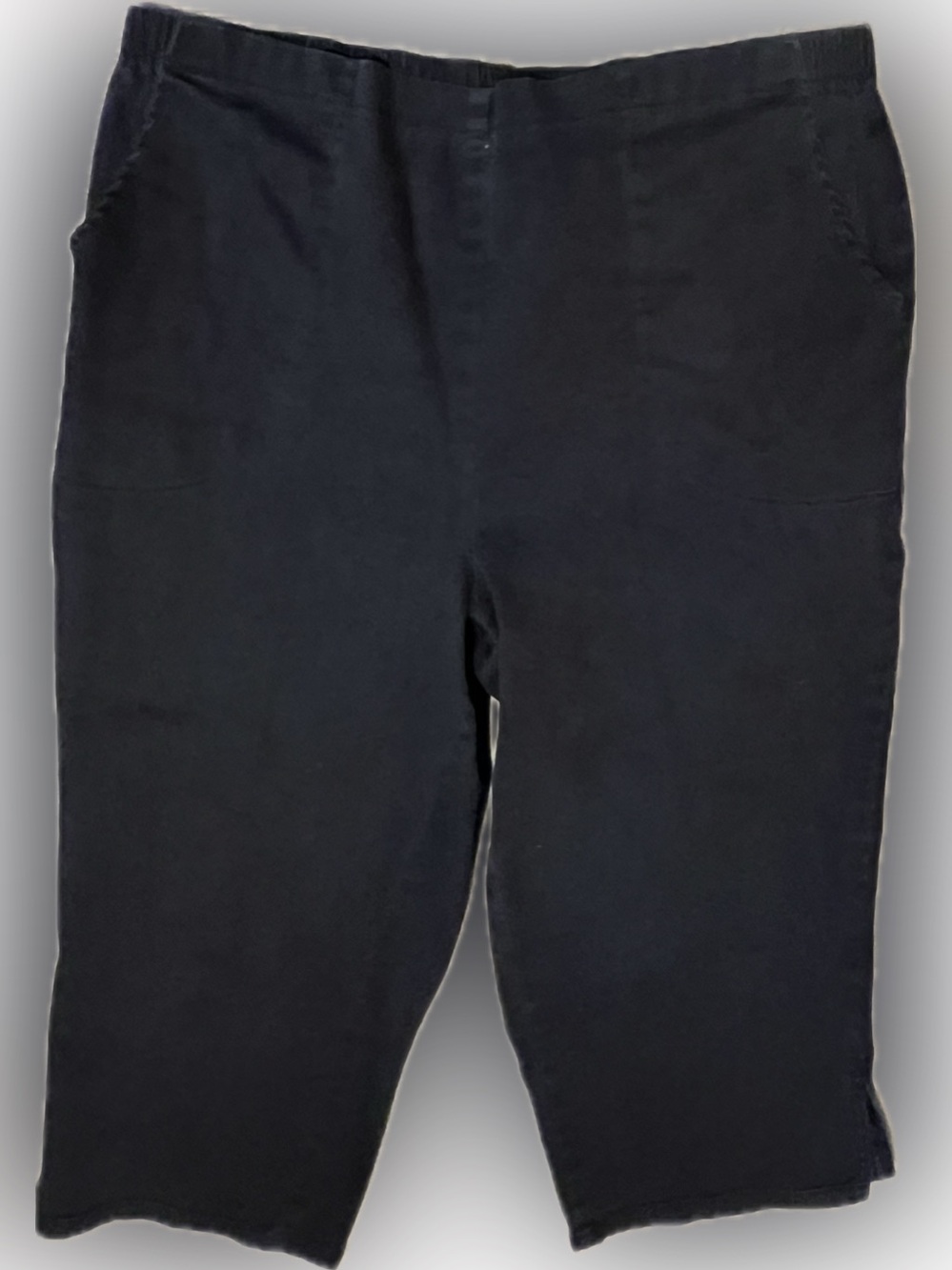 🍄 Woman’s White Stag Black Casual Stretch Capris Pants Pockets Pull On 18 20